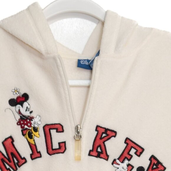 Disney Size XL Mickey Mouse Embroidered Hoodie Cream Pullover Fleece - Picture 2 of 8